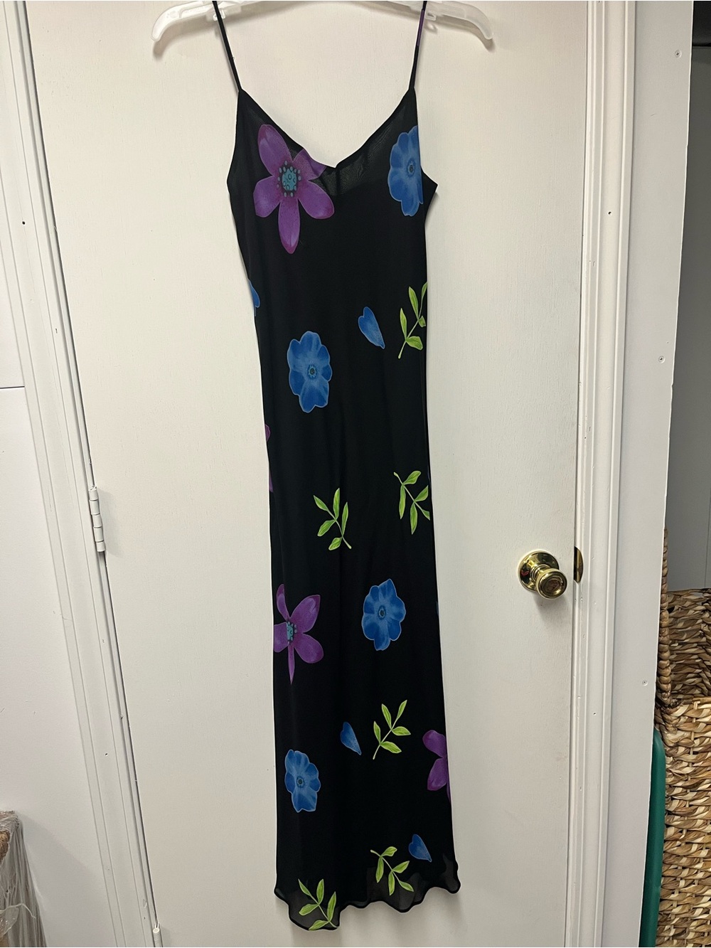 Vintage Tessuto Black Floral Rayon Slip Dress